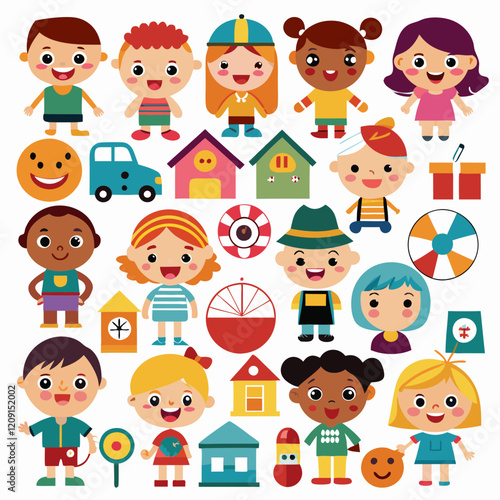 set of cartoon children