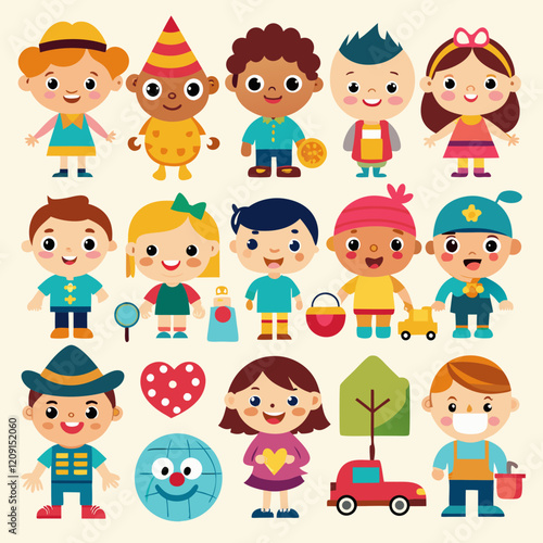 set of cartoon children