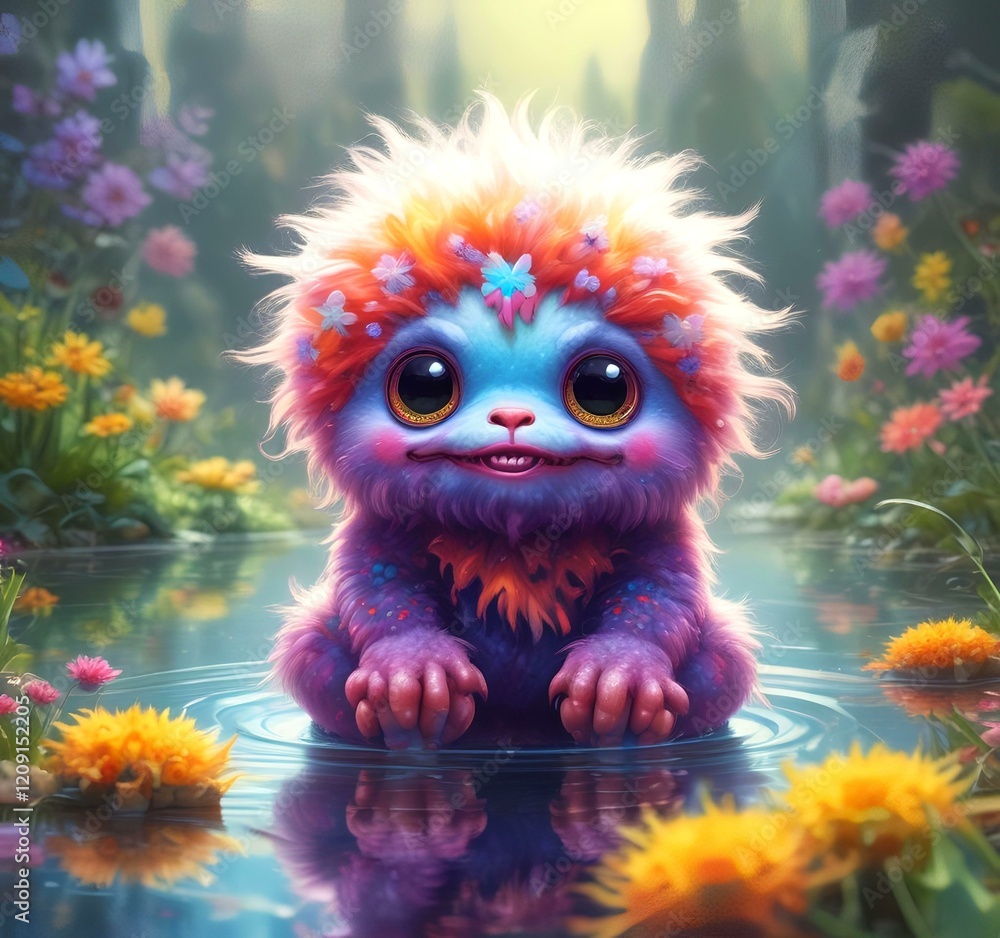 Obraz premium Illustration of fluffy and cute small monster.