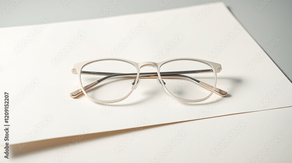 A pair of sleek silver glasses resting atop pristine white papers, emphasizing simplicity and elegance. A pair of sleek silver glasses resting atop pristine white papers, emphasizing simplicity and elegance.