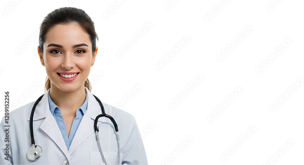 portrait of a female doctor holding a stethoscope on transparent white background, clipping path portrait of a female doctor holding a stethoscope on transparent white background, clipping path