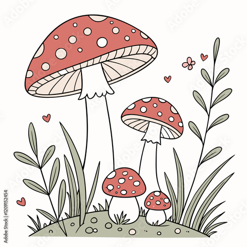 create an image of mushrooms in the grass on a white background vector design