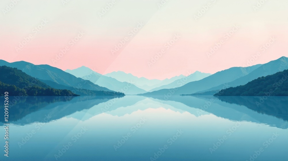 Serene Mountain Lake Reflection at Dawn A Pastel Panorama of Tranquil Nature Serene Mountain Lake Reflection at Dawn A Pastel Panorama of Tranquil Nature