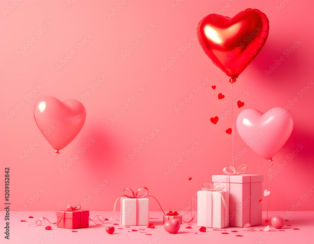 Romantic Valentine's Day Celebration with Heart-Shaped Balloons and Gifts Romantic Valentine's Day Celebration with Heart-Shaped Balloons and Gifts