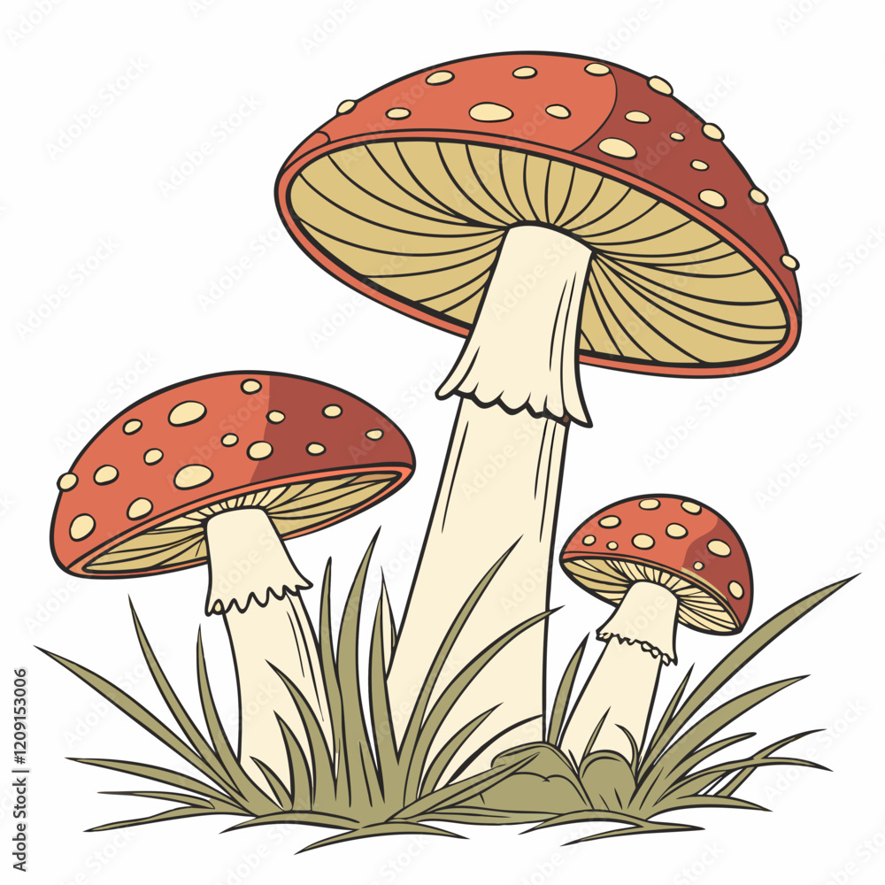 create an image of mushrooms in the grass on a white background vector design create an image of mushrooms in the grass on a white background vector design