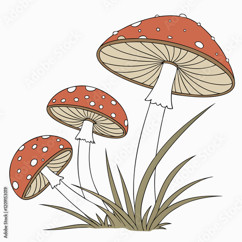 create an image of mushrooms in the grass on a white background vector design