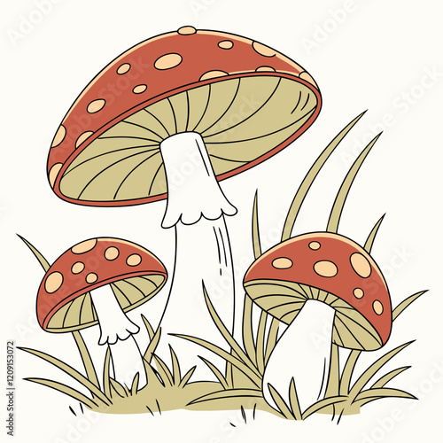 create an image of mushrooms in the grass on a white background vector design