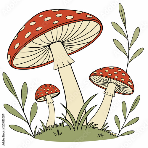 create an image of mushrooms in the grass on a white background vector design