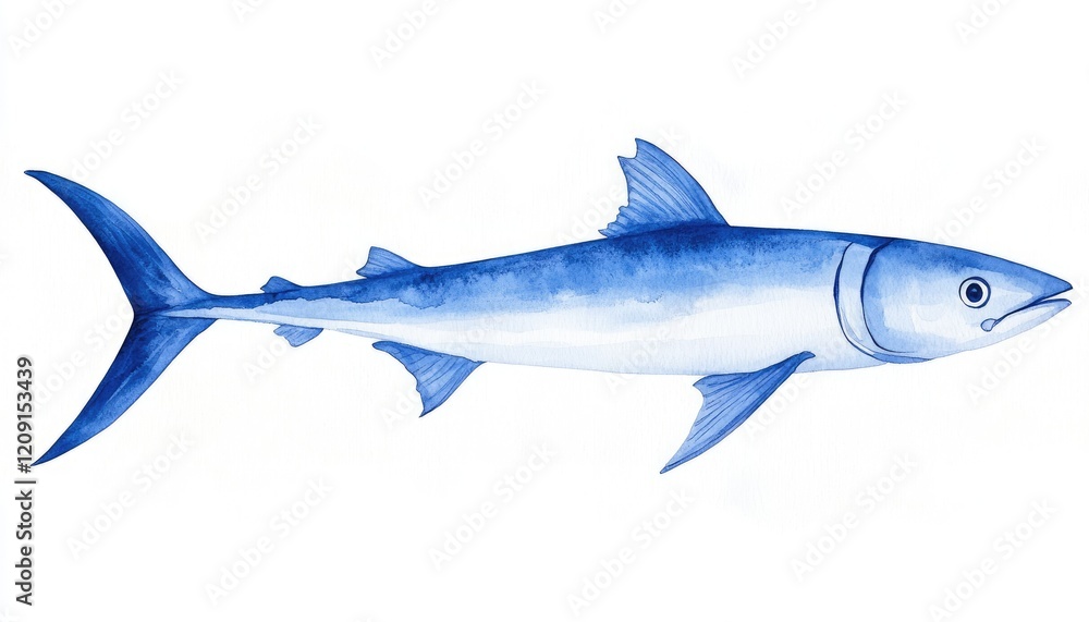 Fototapeta premium Blue fish illustration showcasing intricate details, swimming in a serene underwater environment