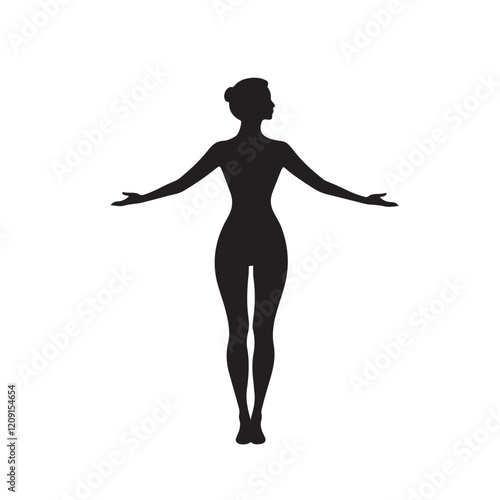 Standing Female Silhouette with Arms Spread Wide – Vector Illustration