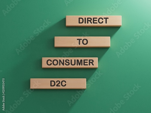 wooden cubes with the word D2C - acronim Direct to Consumer. Strong business concept.3D rendering on green background. photo