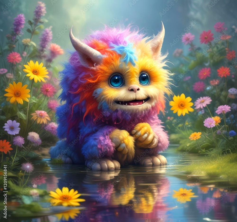 Fototapeta premium Illustration of fluffy and cute small monster.