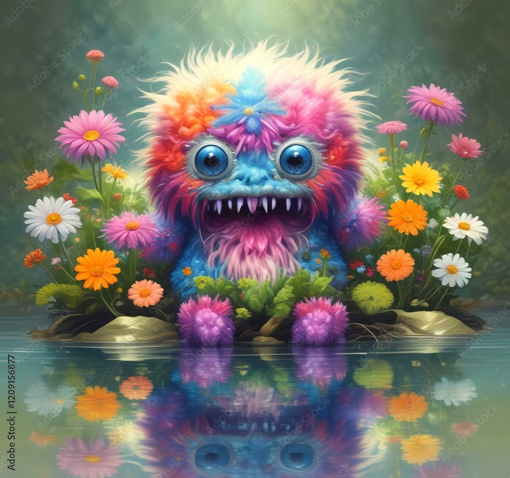 Fototapeta premium Illustration of fluffy and cute small monster.