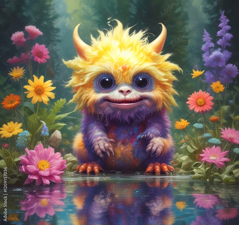 Fototapeta premium Illustration of fluffy and cute small monster.