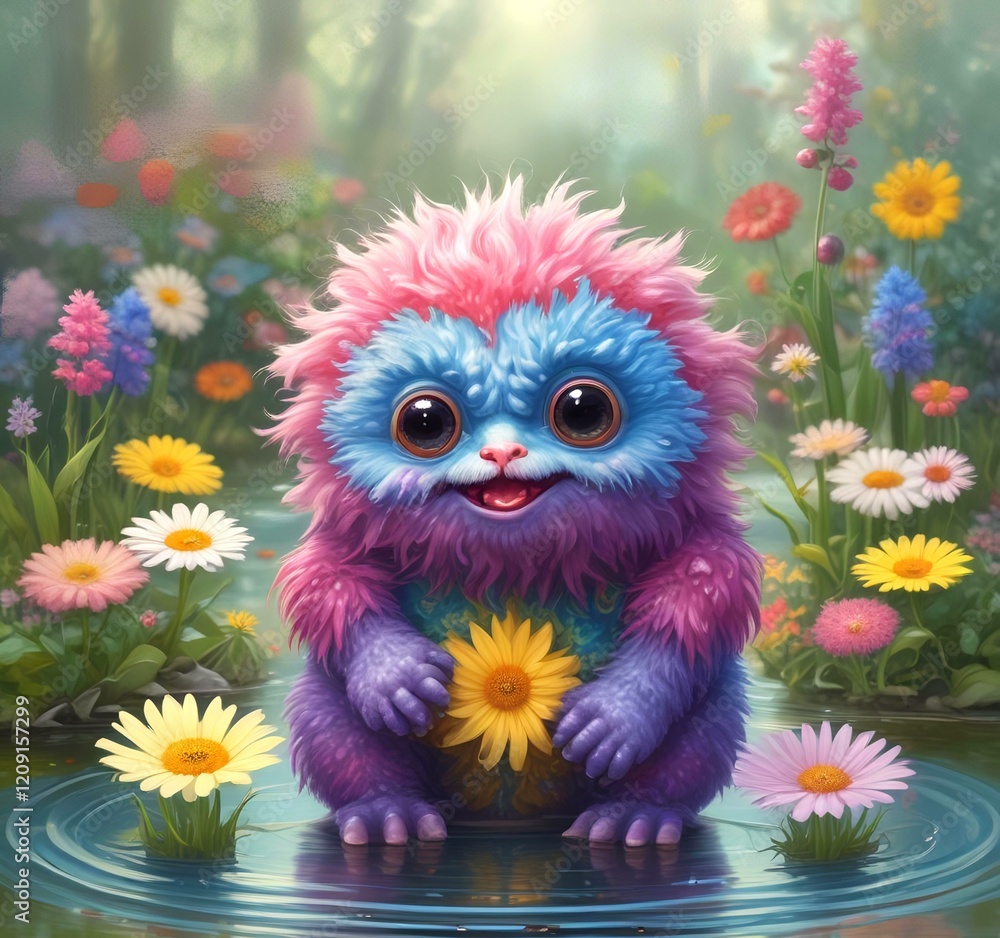 Fototapeta premium Illustration of fluffy and cute small monster.
