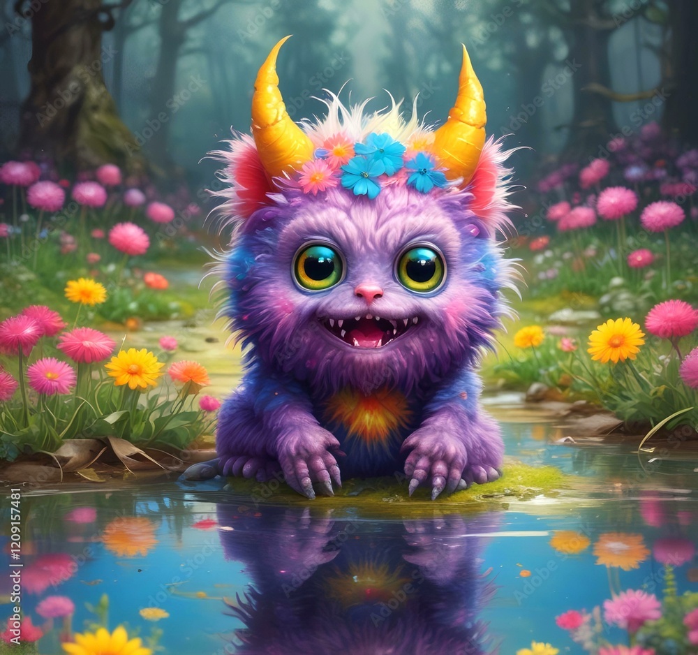 Illustration of fluffy and cute small monster. Illustration of fluffy and cute small monster.