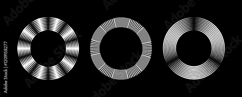 Geometric Circular illustration Designs, wave in round form, ornamental vector graphic design on black background.