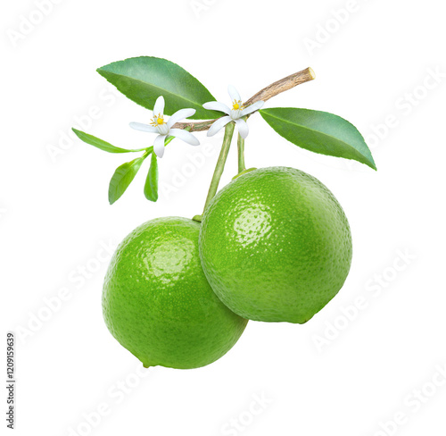 green lime with leaves on white