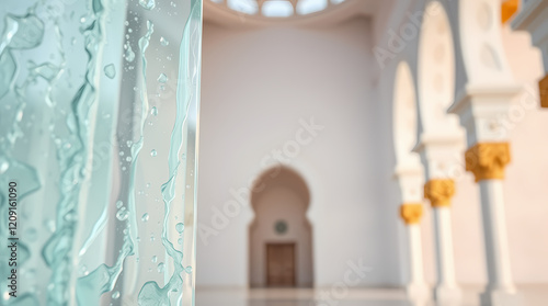 Tight Close-Up of a Liquid Transparent Mosque Wall