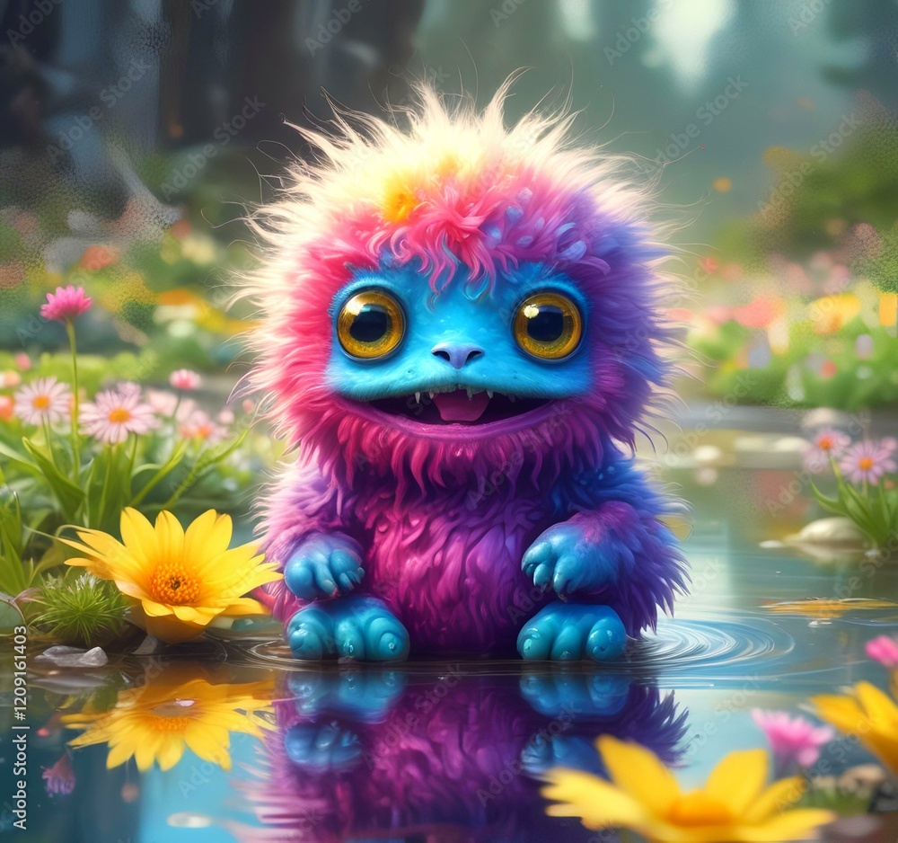 Fototapeta premium Illustration of fluffy and cute small monster.