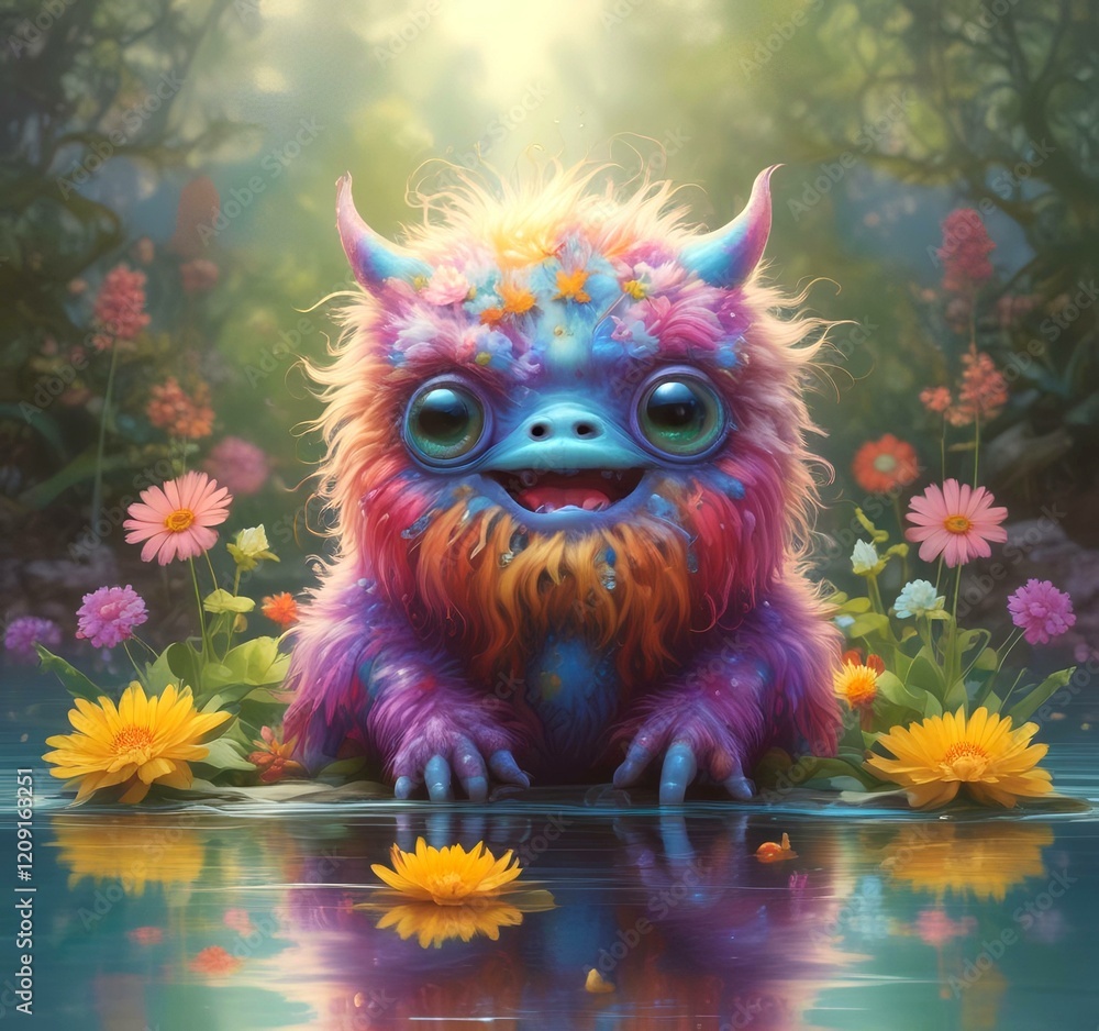 Illustration of fluffy and cute small monster. Illustration of fluffy and cute small monster.