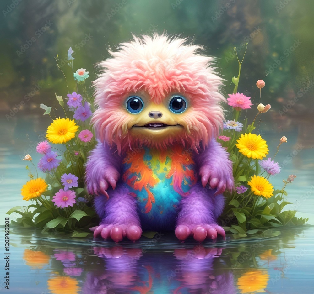 Obraz premium Illustration of fluffy and cute small monster.