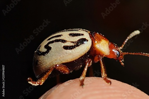 Detailed photo of an Olla v-nigrum, a beneficial predator of aphids and other garden pests. Ideal for scientific research, education, or agricultural publications.