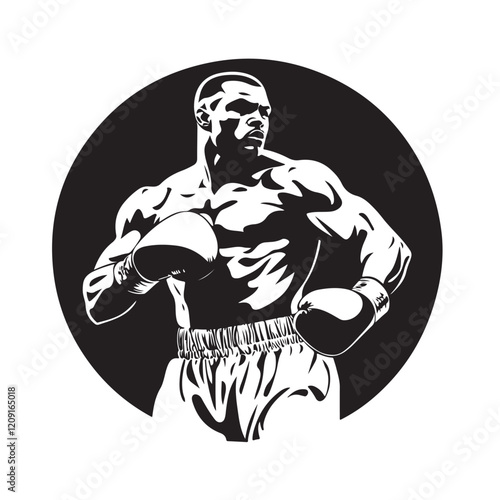 A Boxer in the Ring During a Match - Vector Illustration