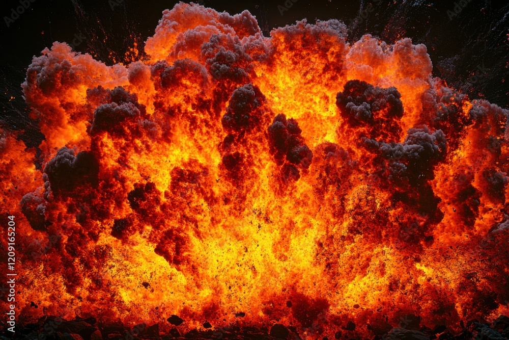 Obraz premium Dramatic explosion with fiery flames creating intense energy and power display