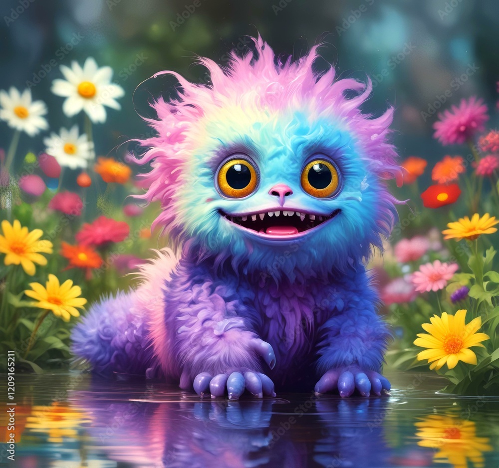 Obraz premium Illustration of fluffy and cute small monster.