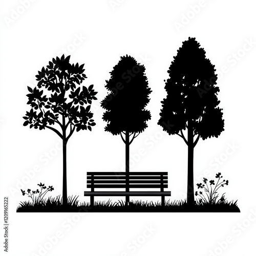 Park Bench Silhouette, Blac...