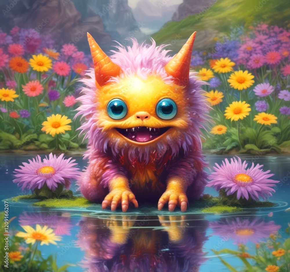 Illustration of fluffy and cute small monster. Illustration of fluffy and cute small monster.