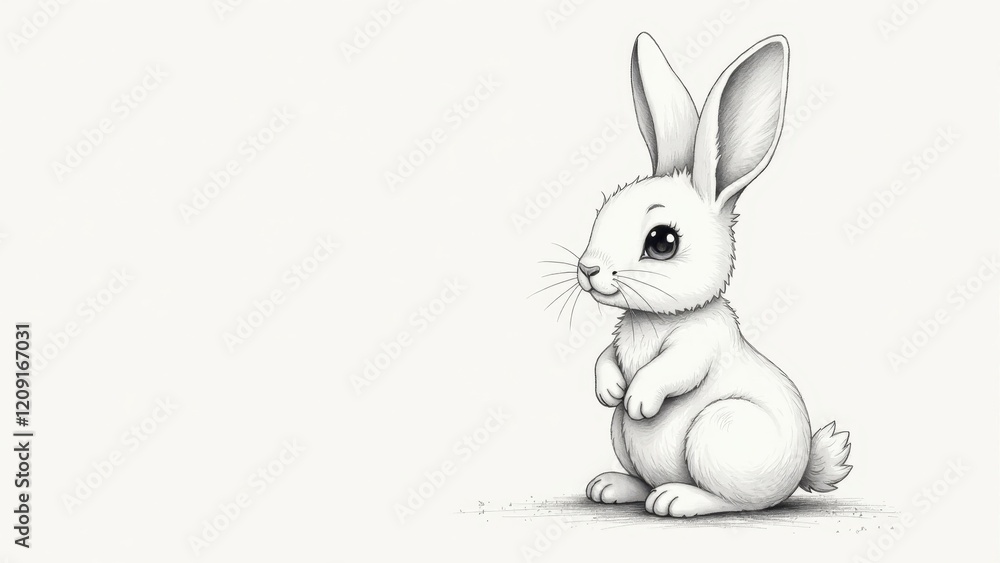 Adorable Pencil Sketch of a White Bunny Rabbit Sitting and Looking to the Side Adorable Pencil Sketch of a White Bunny Rabbit Sitting and Looking to the Side