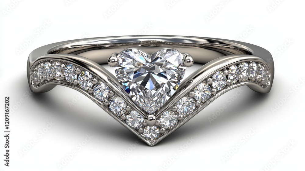Obraz premium Stunning Heart Shaped Diamond Engagement Ring with V Shaped Pave Setting