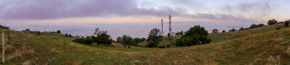 Panoramic sunrise view of Lake Ohrid