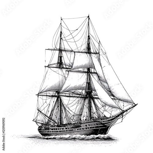 Wallpaper Mural Detailed ink drawing of a historic sailing ship at sea. (1) Torontodigital.ca