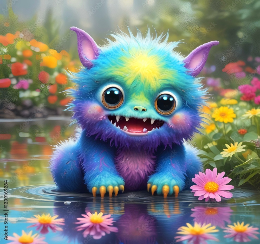 Fototapeta premium Illustration of fluffy and cute small monster.