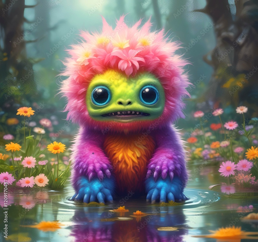 Naklejka premium Illustration of fluffy and cute small monster.