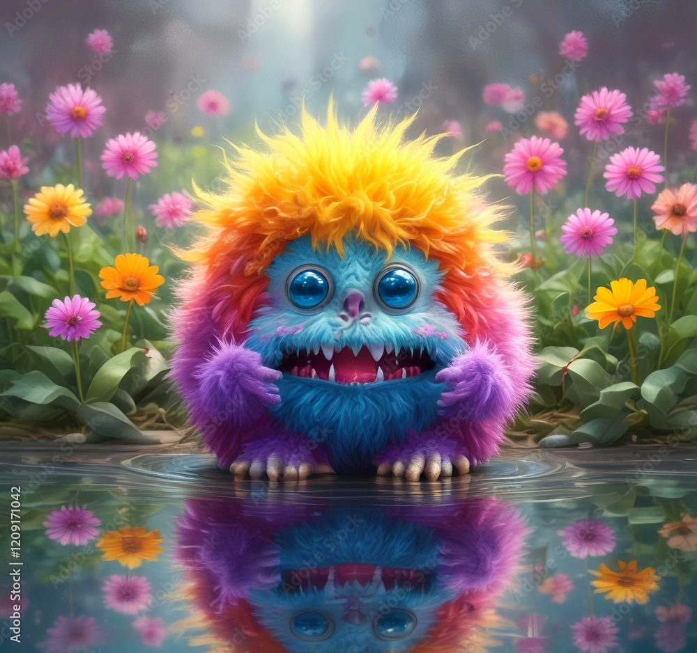 Fototapeta premium Illustration of fluffy and cute small monster.