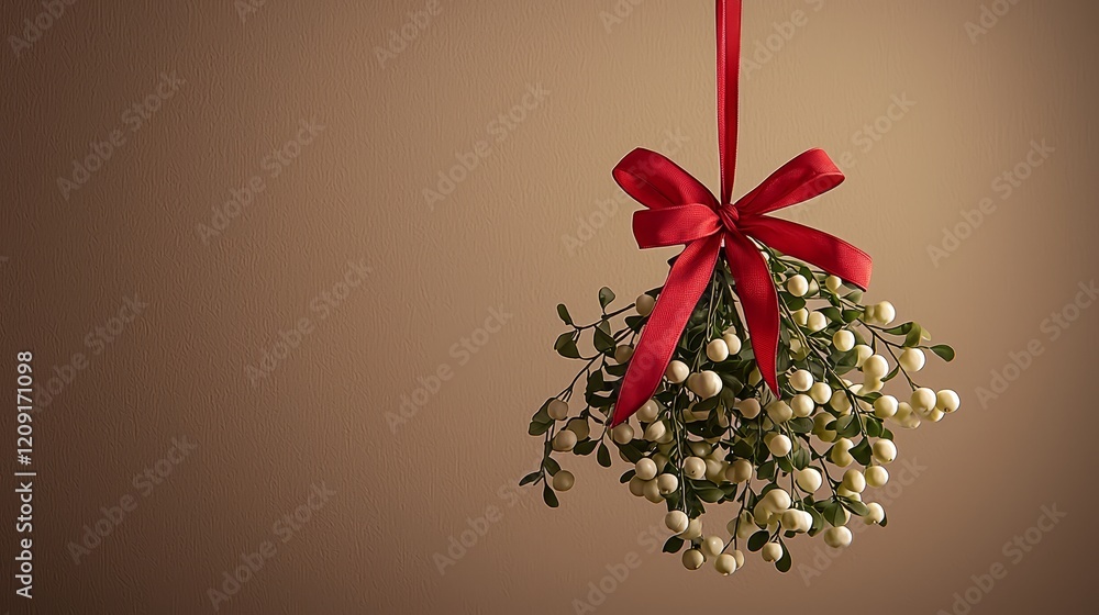 Hanging mistletoe decoration for holiday cheer indoor setting home decor cozy atmosphere festive concept Hanging mistletoe decoration for holiday cheer indoor setting home decor cozy atmosphere festive concept