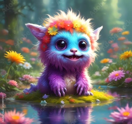 Illustration of fluffy and cute small monster.