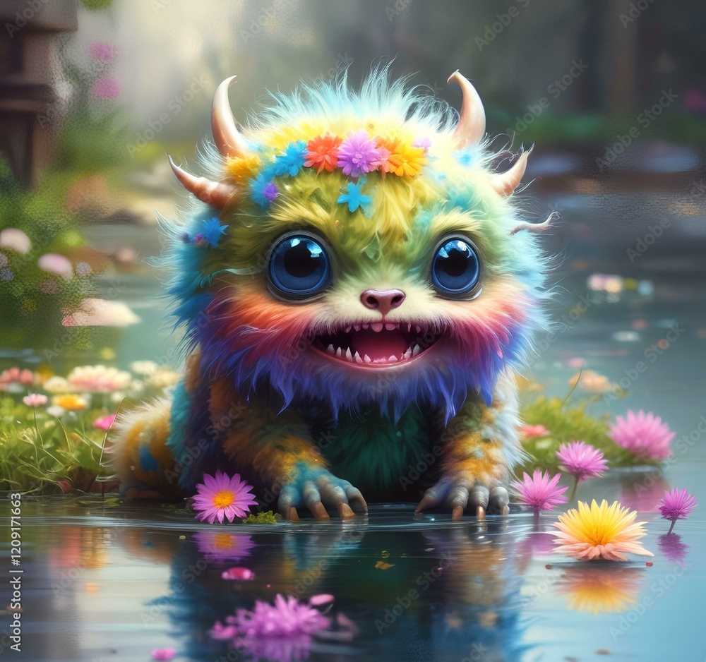 Illustration of fluffy and cute small monster. Illustration of fluffy and cute small monster.