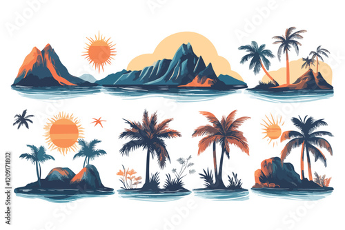tropical island with trees t shirt bundle vector art design