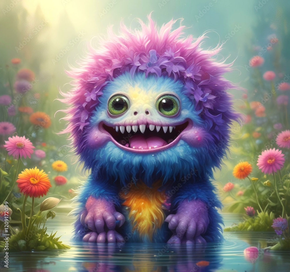 Fototapeta premium Illustration of fluffy and cute small monster.
