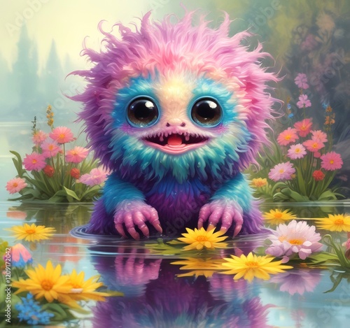 Illustration of fluffy and cute small monster.