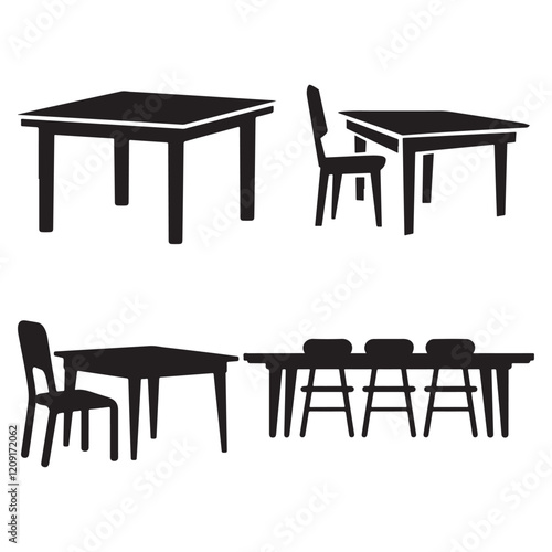 Chair and tables vector icon on  white background.