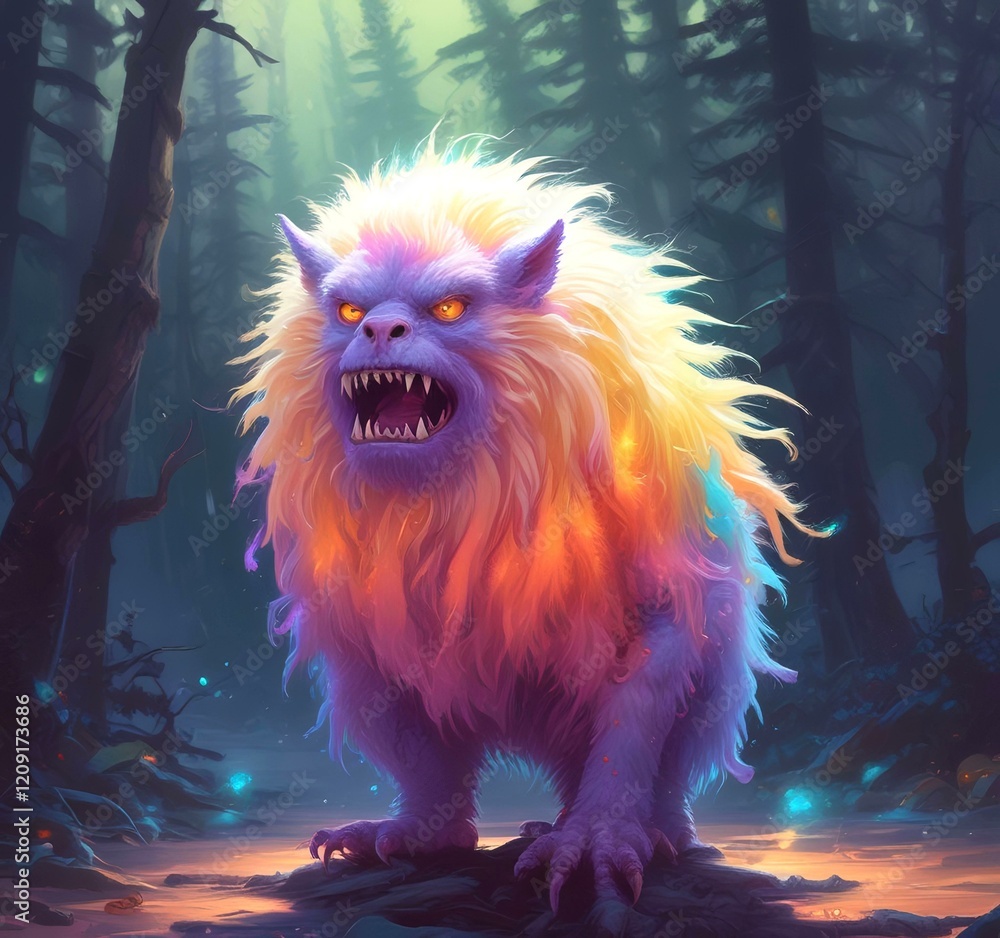 Fototapeta premium Illustration of fluffy and cute small monster.
