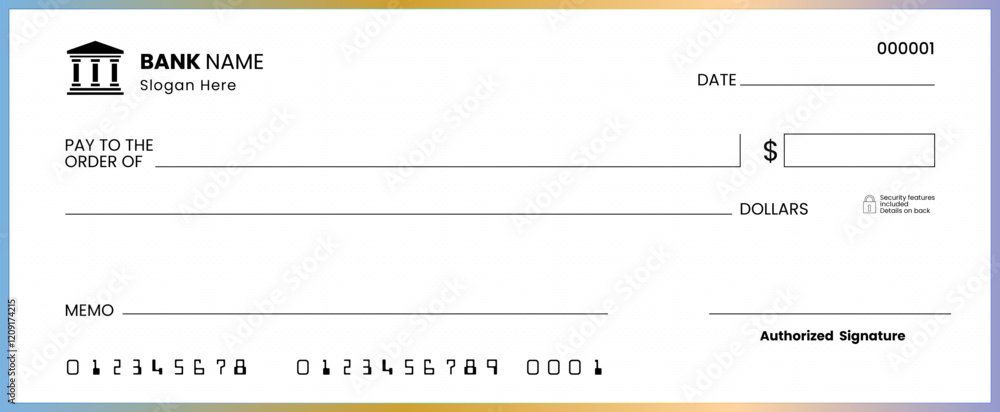 Blank bank check template. Bank check. Blank check with open space for your text Blank bank check template. Bank check. Blank check with open space for your text