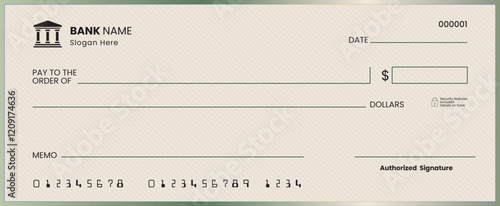 Blank bank check template. Bank check. Blank check with open space for your text