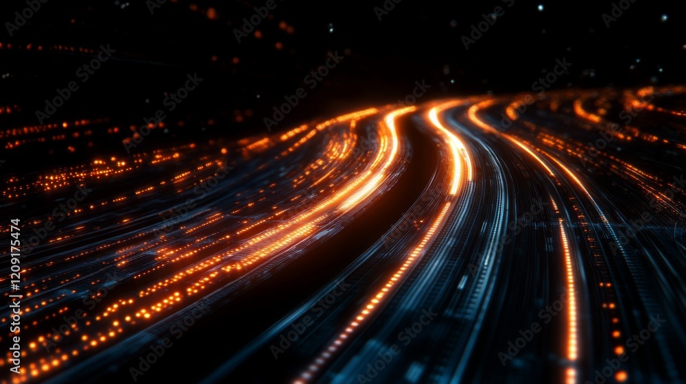 An upward-moving line graph with dynamic glowing elements on a dark high-tech background no text An upward-moving line graph with dynamic glowing elements on a dark high-tech background no text
